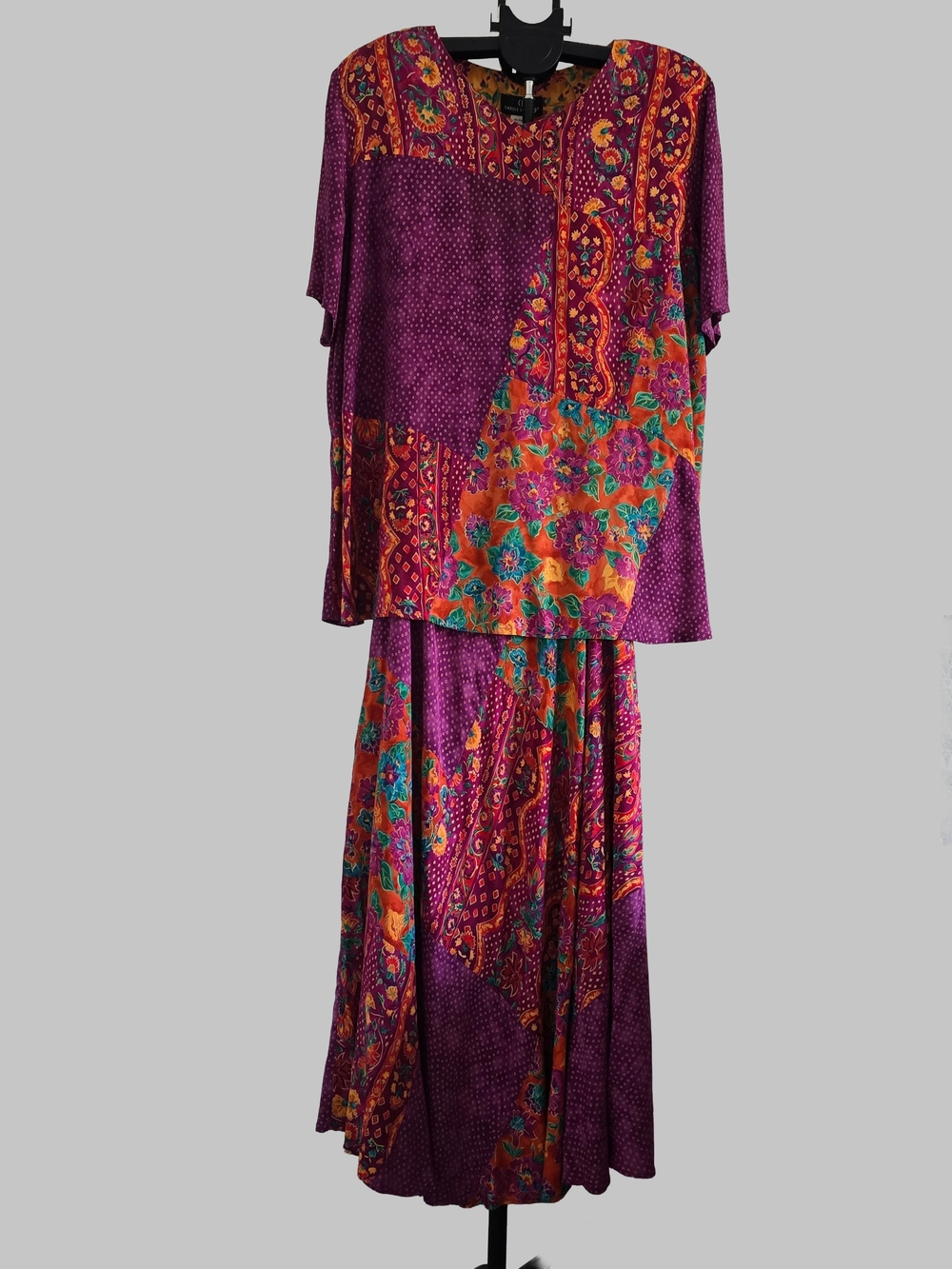 Vintage Carole Little 2 Pc Skirt Set Boho Floral Paisley Top 18 Skirt 22